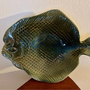 Vtg Signed Rosalie Nadeau Ceramic Sand Dab Iridescent Platter Cape Cod Pottery